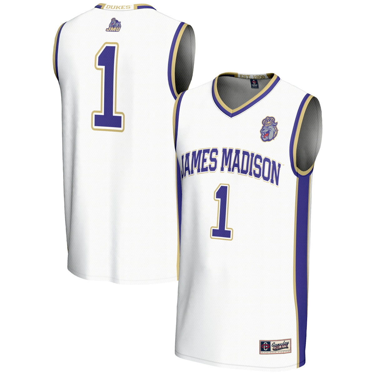 #1 James Madison Dukes GameDay Greats Lightweight Basketball Jersey - White | Stitched College Jersey TJS73233