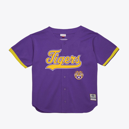 LSU Tigers M & N Mesh Button-Up Batting Practice Baseball Jersey - Purple | Stitched College Jersey TJS73159