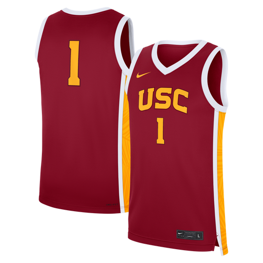 #1 USC Trojans Unisex Road Replica Basketball Jersey - Cardinal | Stitched College Jersey TJS73377