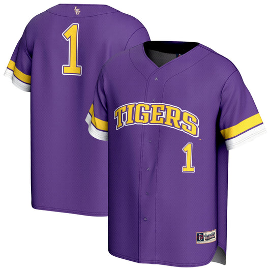 #1 LSU Tigers GameDay Greats Unisex Lightweight Collegiate Baseball Fashion Jersey - Purple | Stitched College Jersey TJS73693