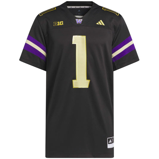 #1 Washington Huskies Premier Strategy Jersey - Black | Stitched College Jersey TJS73955