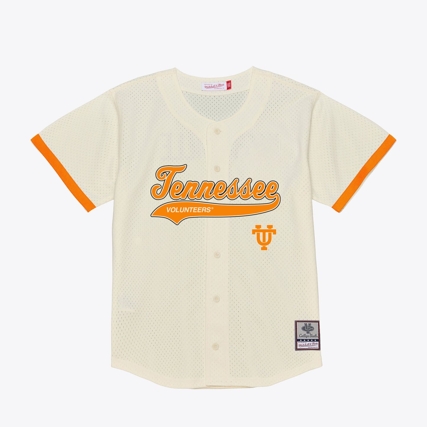Tennessee Volunteers M & N Mesh Button-Up Batting Practice Baseball Jersey - Cream | Stitched College Jersey TJS74014