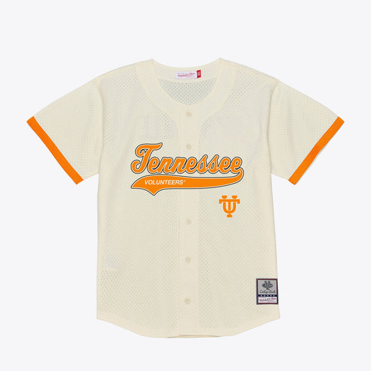 Tennessee Volunteers M & N Mesh Button-Up Batting Practice Baseball Jersey - Cream | Stitched College Jersey TJS74014