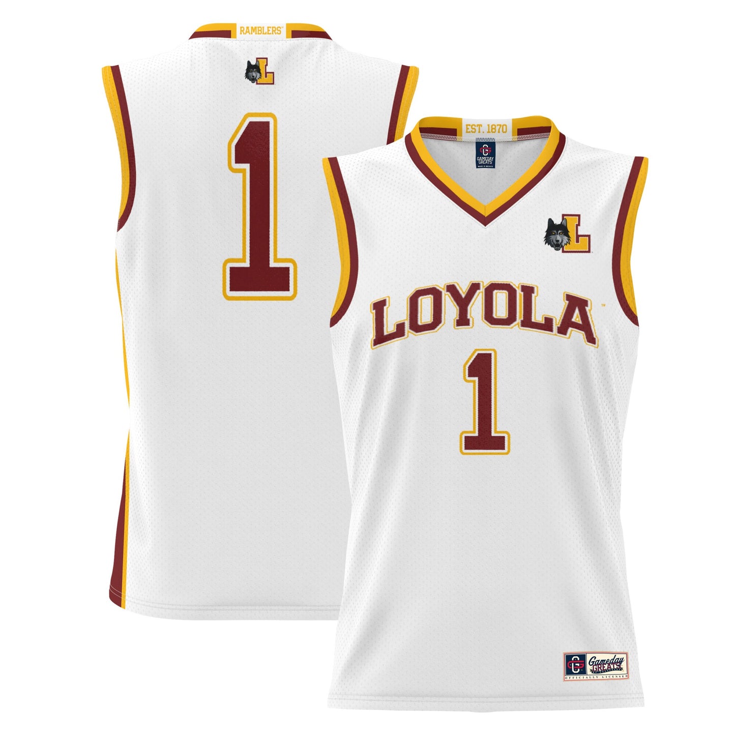 #1 Loyola Chicago Ramblers GameDay Greats Lightweight Basketball Jersey - White | Stitched College Jersey TJS73739