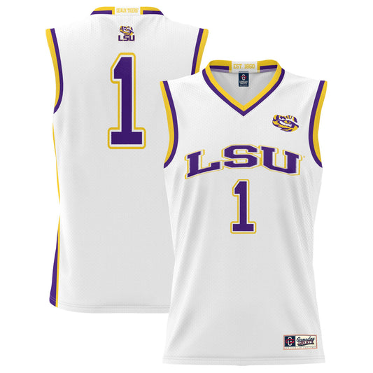 #1 LSU Tigers GameDay Greats Lightweight Basketball Jersey - White | Stitched College Jersey TJS74144