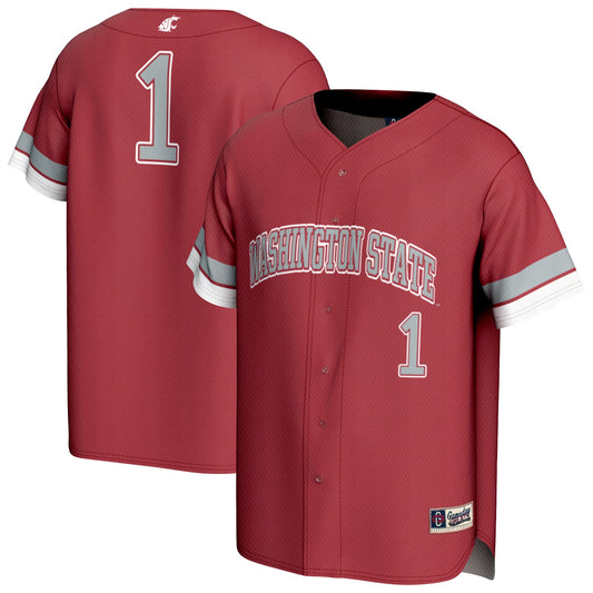 #1 Washington State Cougars GameDay Greats Unisex Lightweight Collegiate Baseball Fashion Jersey - Crimson | Stitched College Jersey TJS74545