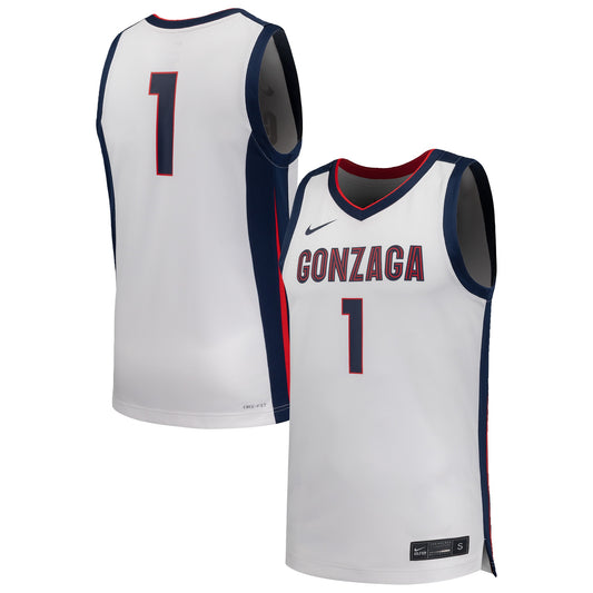 #1 Gonzaga Bulldogs Replica Basketball Jersey - White | Stitched College Jersey TJS74554