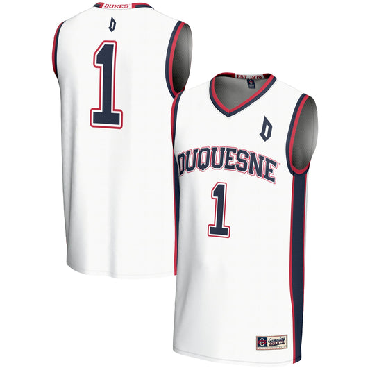 #1 Duquesne Dukes GameDay Greats Lightweight Basketball Jersey - White | Stitched College Jersey TJS74328