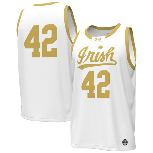 #42 Notre Dame Fighting Irish Replica Basketball Jersey - White | Stitched College Jersey TJS74752