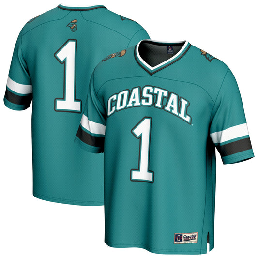 #1 Coastal Carolina Chanticleers GameDay Greats Lightweight Collegiate Football Fashion Jersey - Teal | Stitched College Jersey TJS74948