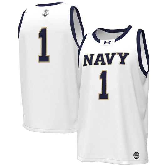 Navy Midshipmen #1 Replica Basketball Jersey - White | Stitched College Jersey TJS74789