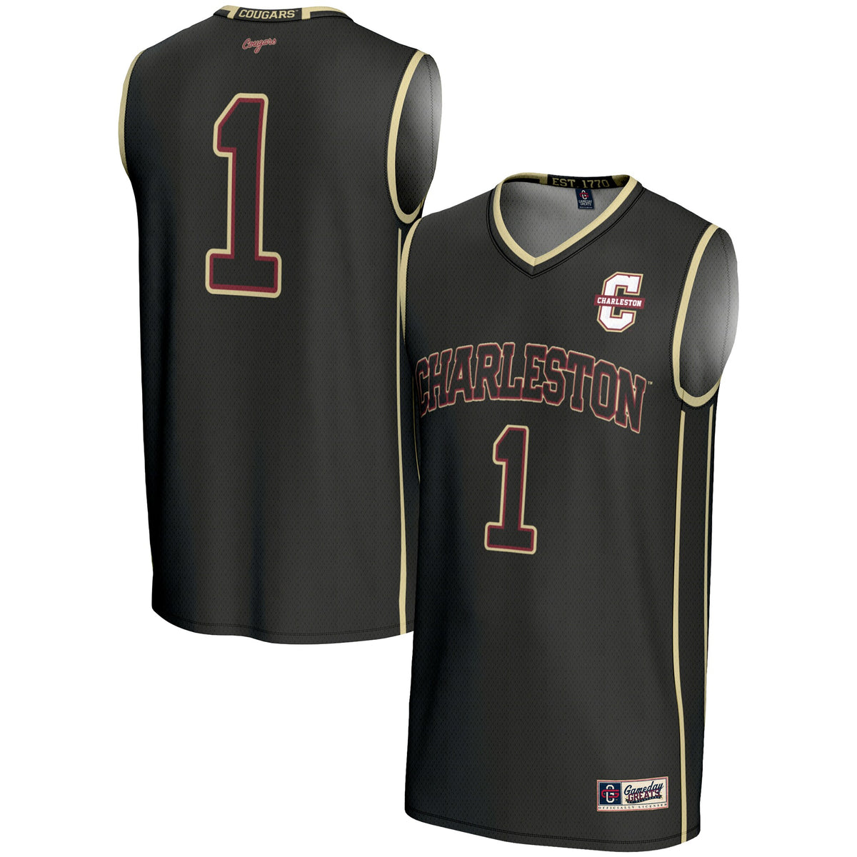 Charleston Cougars GameDay Greats Unisex #1 Basketball Jersey - Black | Stitched College Jersey TJS74923