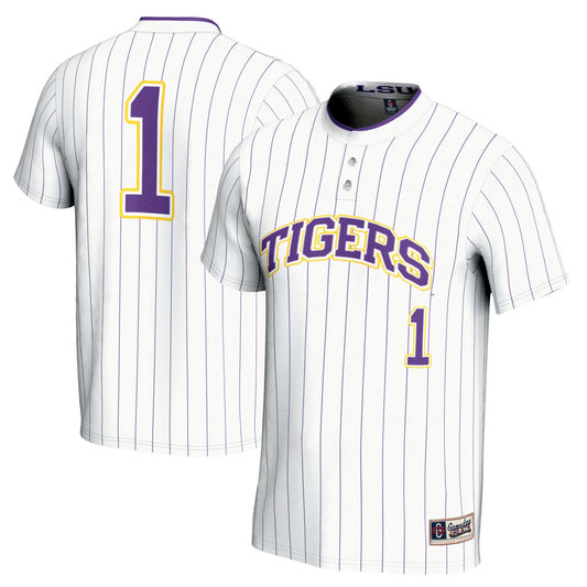 #1 LSU Tigers GameDay Greats Unisex Lightweight Softball Jersey - White | Stitched College Jersey TJS75030