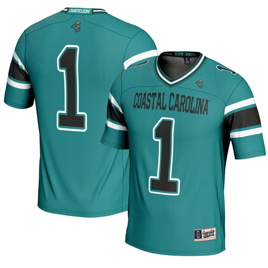 #1 Coastal Carolina Chanticleers GameDay Greats Endzone Football Jersey - Teal | Stitched College Jersey TJS75317