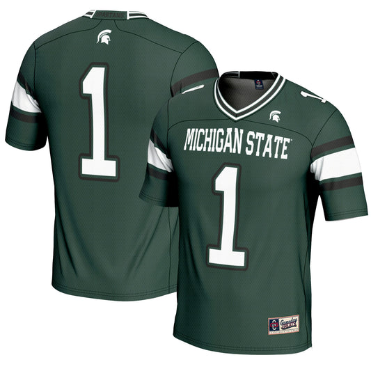 #1 Michigan State Spartans GameDay Greats Endzone Football Jersey - Green | Stitched College Jersey TJS75119