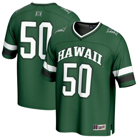 #50 Hawaii Rainbow Warriors GameDay Greats Unisex Lightweight Collegiate Football Fashion Jersey - Green | Stitched College Jersey TJS75096