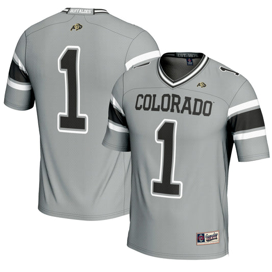 #1 Colorado Buffaloes GameDay Greats Endzone Football Jersey - Gray | Stitched College Jersey TJS75380