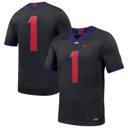 #1 TCU Horned Frogs Alternate Game Football Jersey - Anthracite | Stitched College Jersey TJS75779