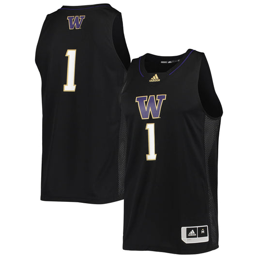 #1 Washington Huskies Swingman Basketball Jersey - Black | Stitched College Jersey TJS76010