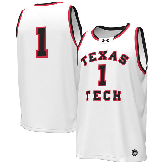 #1 Texas Tech Red Raiders Throwback Replica Basketball Jersey - White | Stitched College Jersey TJS76001