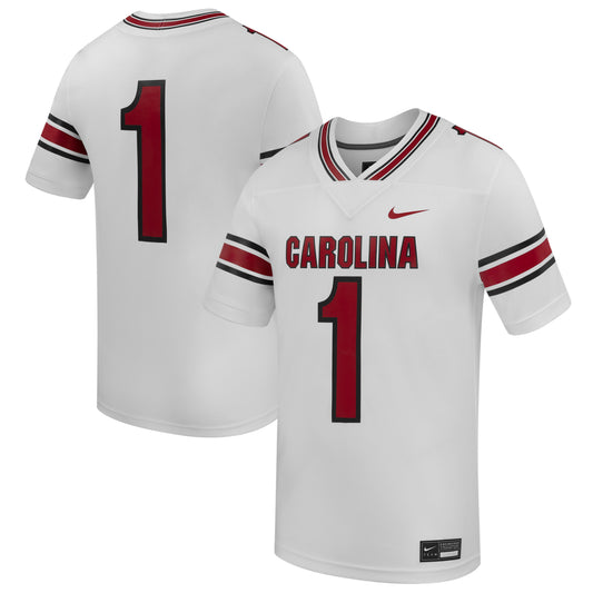#1 South Carolina Gamecocks Road Replica Football Jersey - White | Stitched College Jersey TJS75859