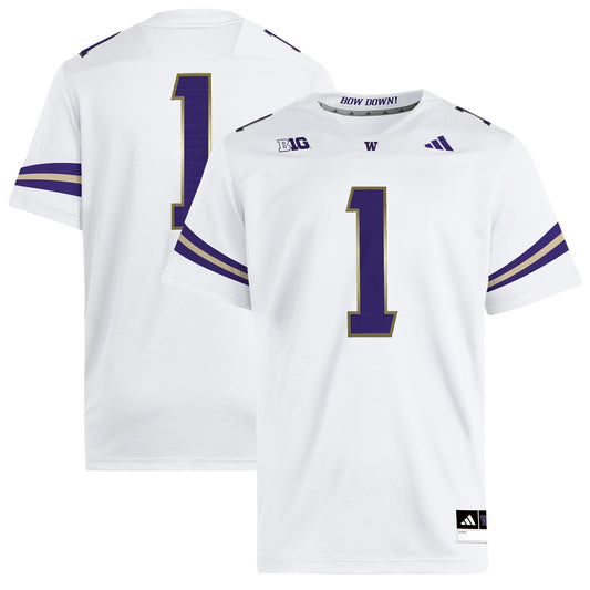 #1 Washington Huskies Premier Jersey - White | Stitched College Jersey TJS76243