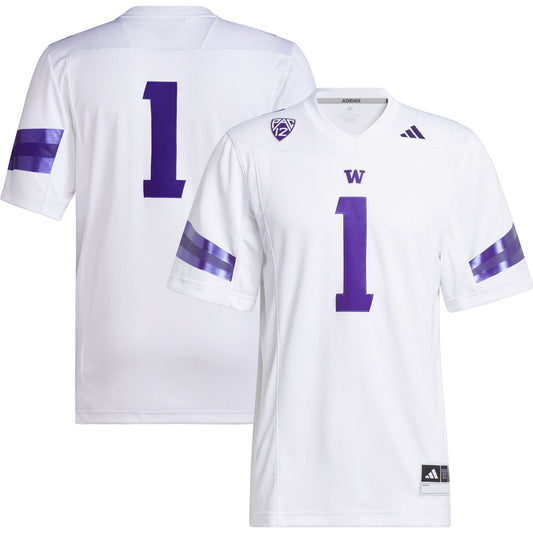 #1 Washington Huskies Premier Football Jersey - White | Stitched College Jersey TJS76195