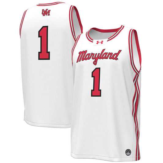 #1 Maryland Terrapins Throwback Replica Basketball Jersey - White | Stitched College Jersey TJS76158