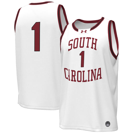 #1 South Carolina Gamecocks Throwback Replica Basketball Jersey - White | Stitched College Jersey TJS76220