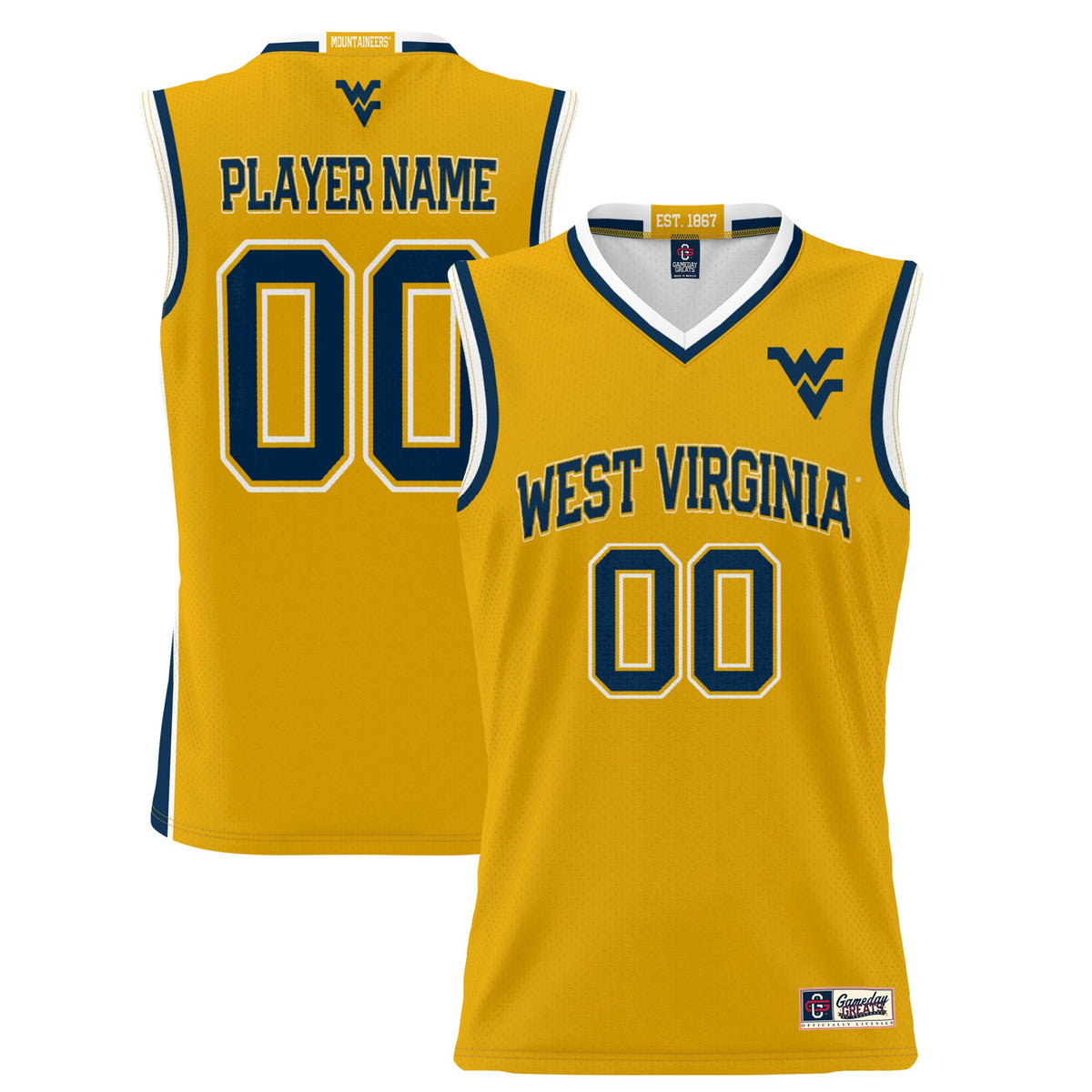 West Virginia Mountaineers GameDay Greats Unisex Lightweight Pick-A-Player Women's Basketball Jersey - Gold | Stitched College Jersey TJS76590