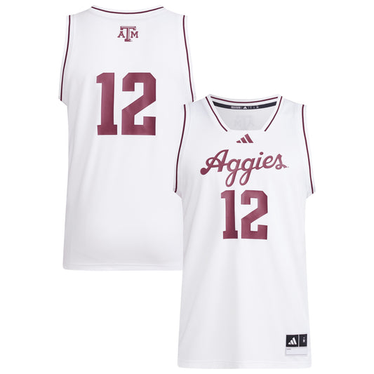 #12 Texas A&M Aggies Replica Swingman Jersey - White | Stitched College Jersey TJS76486