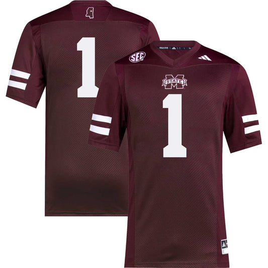 #1 Mississippi State Bulldogs Premier Football Jersey - Maroon | Stitched College Jersey TJS76404