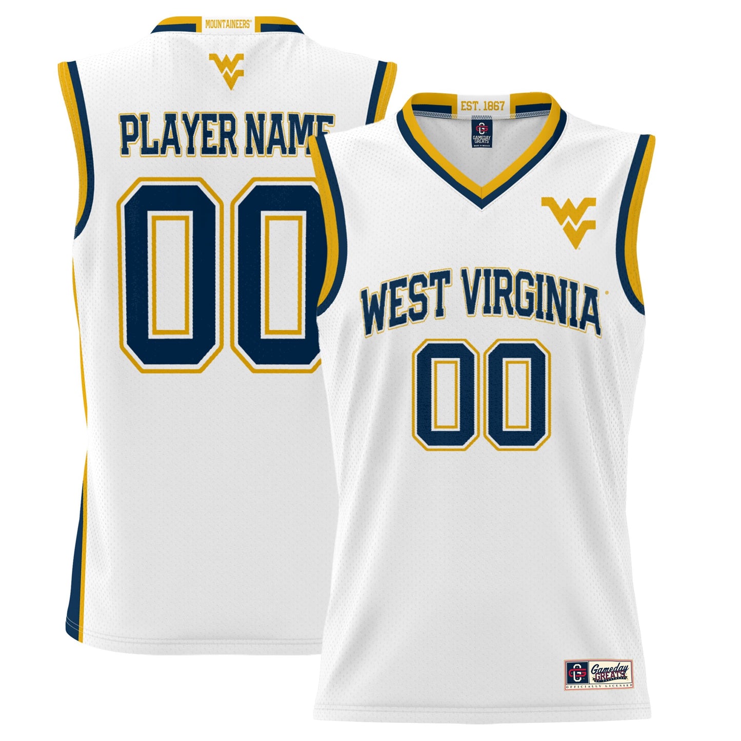 West Virginia Mountaineers GameDay Greats Unisex Lightweight Pick-A-Player Women's Basketball Jersey - White | Stitched College Jersey TJS76654