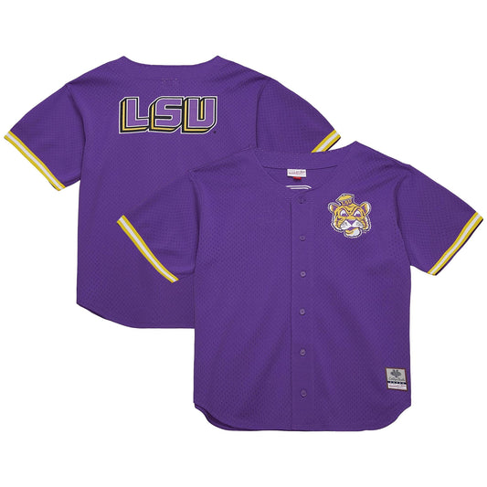 LSU Tigers M & N Game Time Vintage Mesh Button Front Top - Purple | Stitched College Jersey TJS76807
