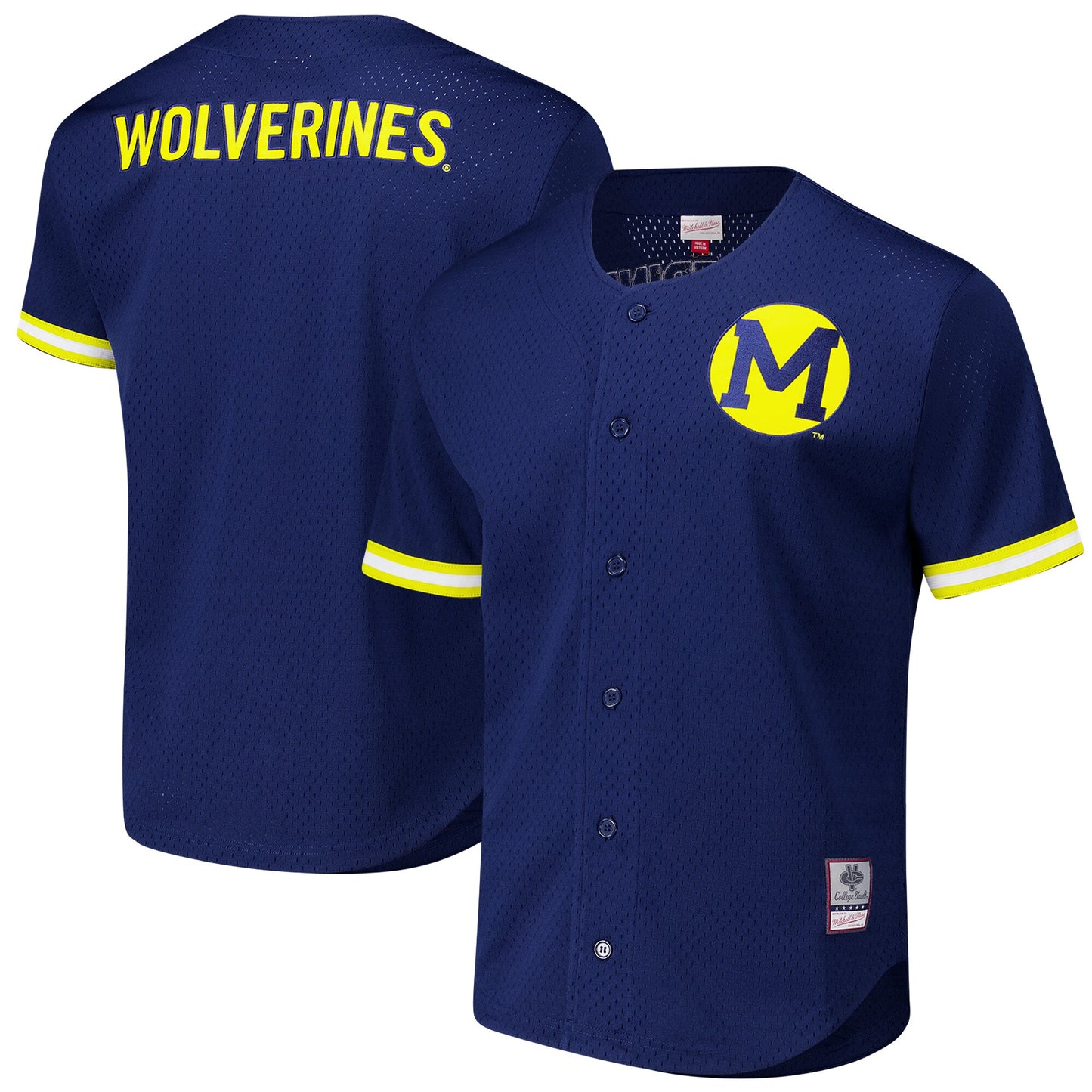 Michigan Wolverines M & N Game Time Vintage Mesh Button Front Top - Navy | Stitched College Jersey TJS76779