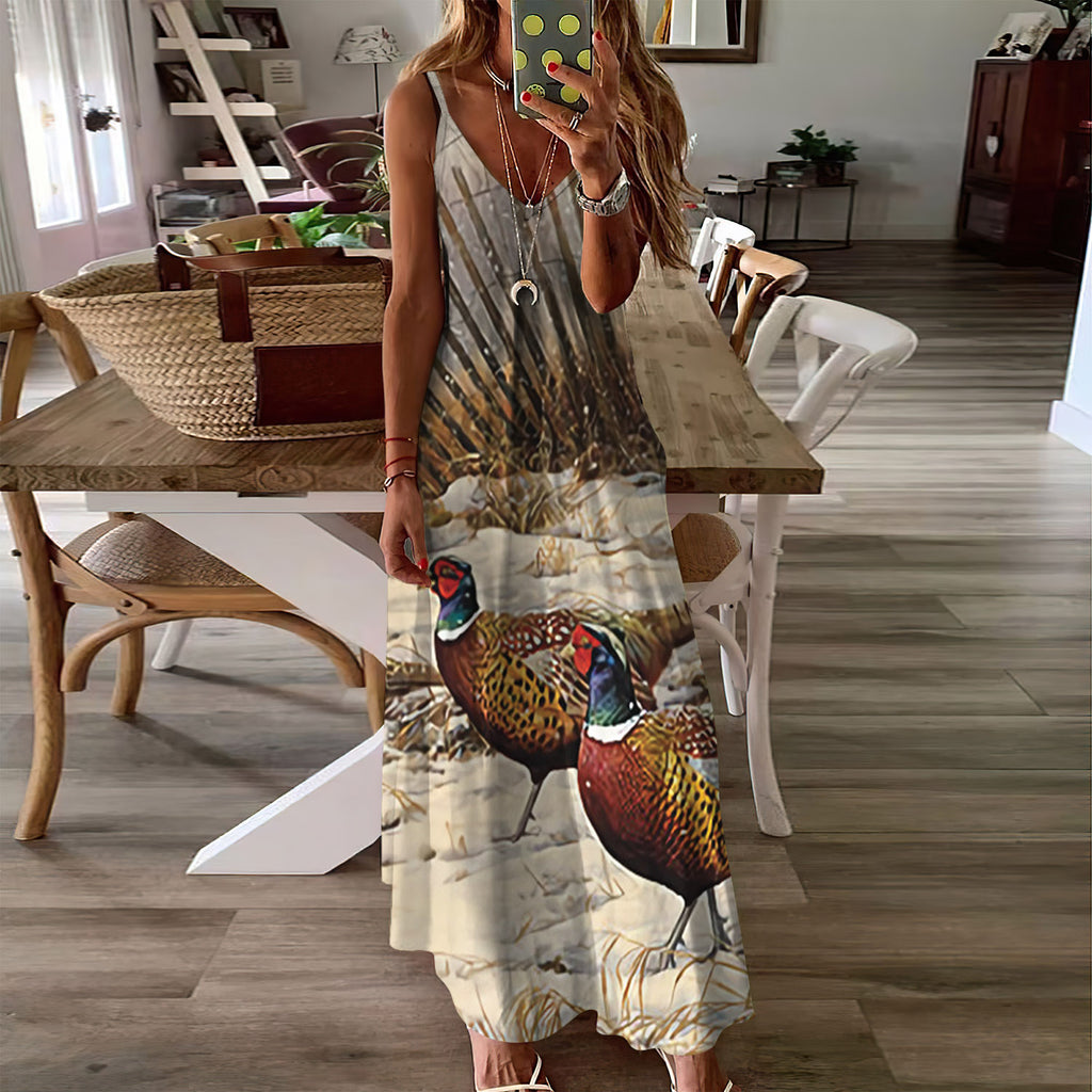 Pheasant Sleeveless Maxi Dress | Women Summer Dress | Sundress