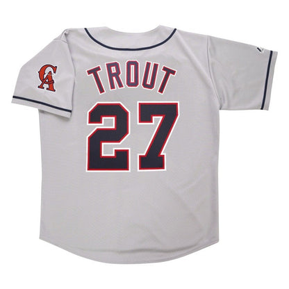 Mike Trout California Angels Grey Road Throwback Jersey W Team Patch | CTJS3297