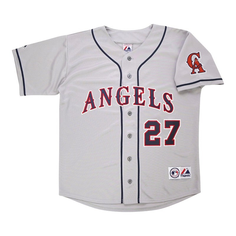 Mike Trout California Angels Grey Road Throwback Jersey W Team Patch | CTJS3297